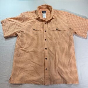 Patagonia Island Hopper Shirt Mens M Orange Plaid Vented Outdoor Fishing Hiking